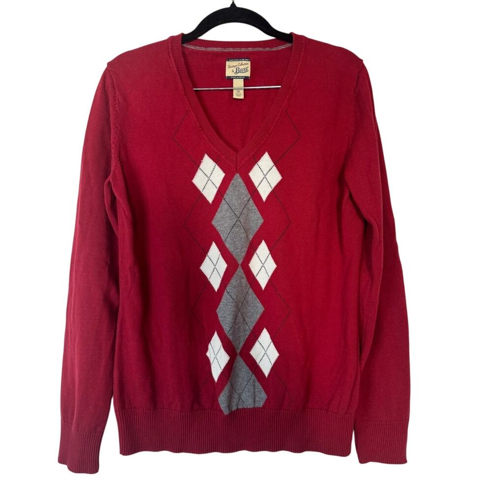 Heritage Collection by Bass Women's M V-Neck Long Sleeve Red Sweater Pullover